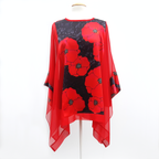 Plus size caftan top red silk for weddings and cruise wear made in Canada