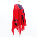 red silk ladies top hand painted silk red poppies made by Lynne Kiel
