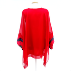 painted silk red poppies ladies long top ones size cruise wear made in Canada by Lynne Kiel