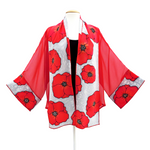 Load image into Gallery viewer, hand painted silk kimono red poppy flowers art design handmade in Canada by Lynne Kie
