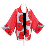 Load image into Gallery viewer, Red poppy flowers hand painted pure silk kimono top handmade by Lynne Kiel

