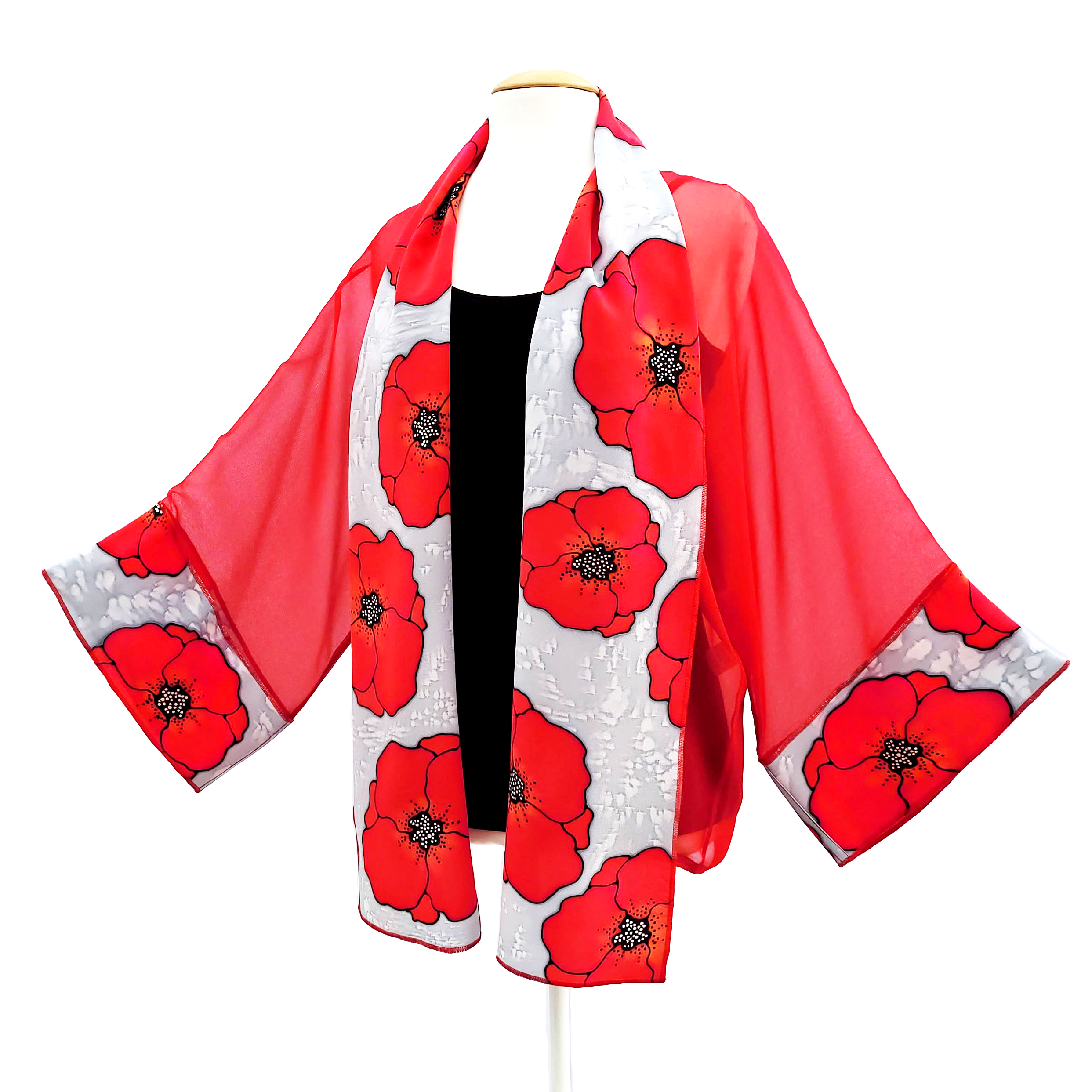 shawl collar women's one size kimono top hand painted pure silk made by Lynne Kiel
