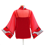 Load image into Gallery viewer, Red sheer silk Kimono hand painted poppy art design handmade in Canada by Lynne Kiel
