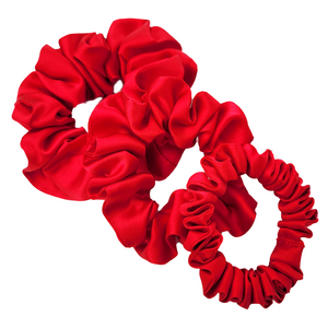 pure silk red scrunchie hair accessory handmade by Lynne Kiel