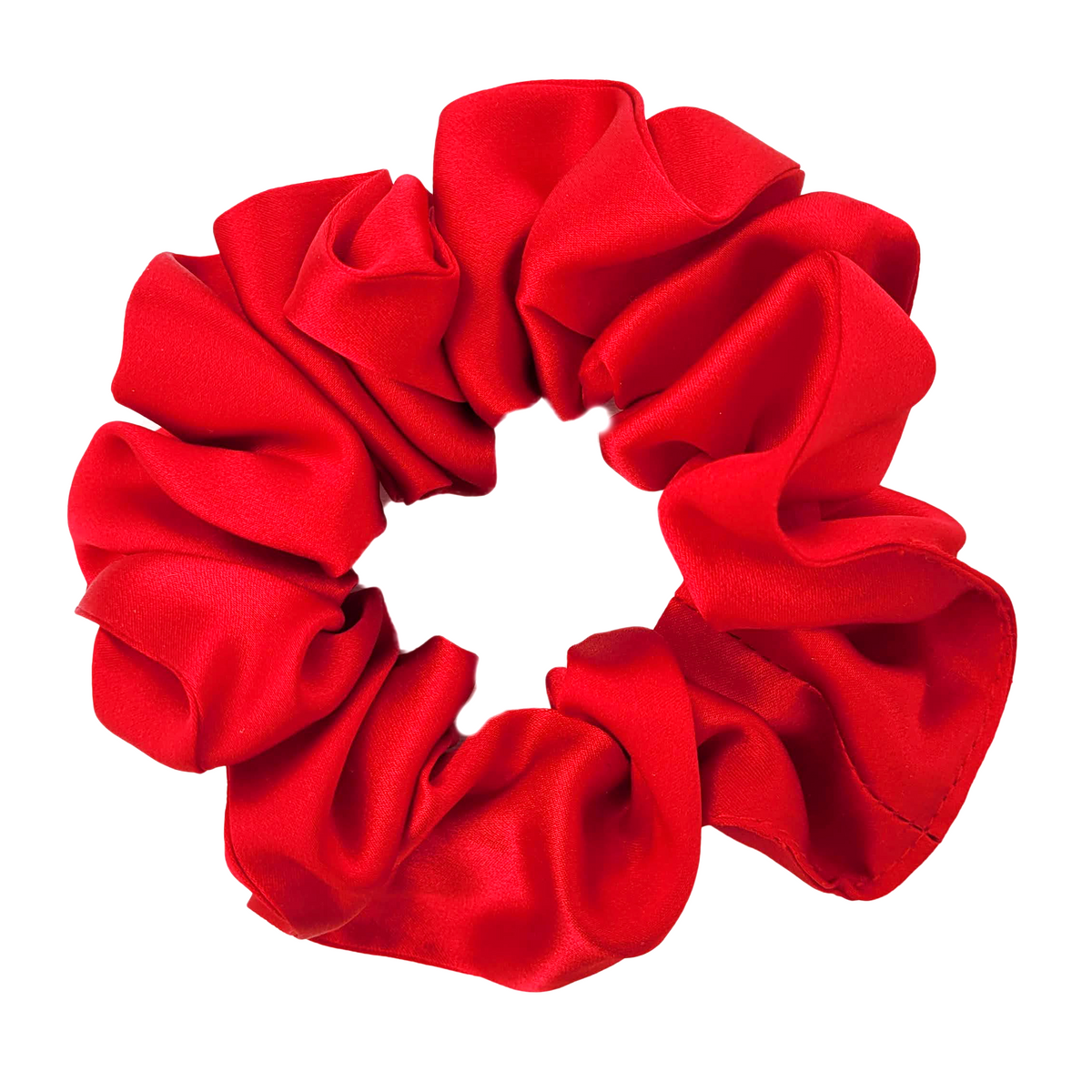 medium scrunchie size red pure silk hair accessory pony tail holder handmade by Lynne Kiel