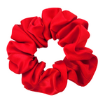 Load image into Gallery viewer, medium scrunchie size red pure silk hair accessory pony tail holder handmade by Lynne Kiel
