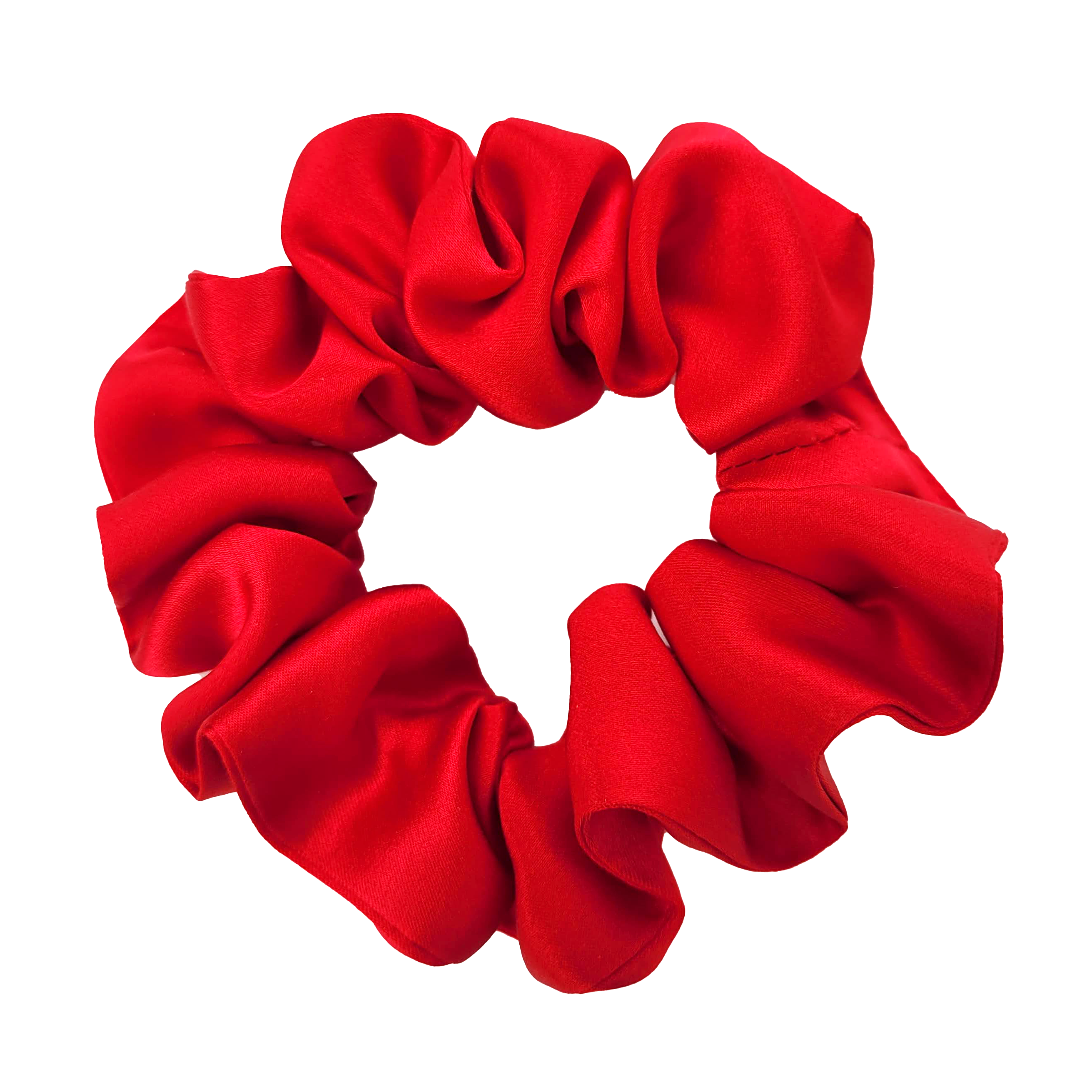 small size red silk scrunchie hair accessory handmade by Lynne Kiel