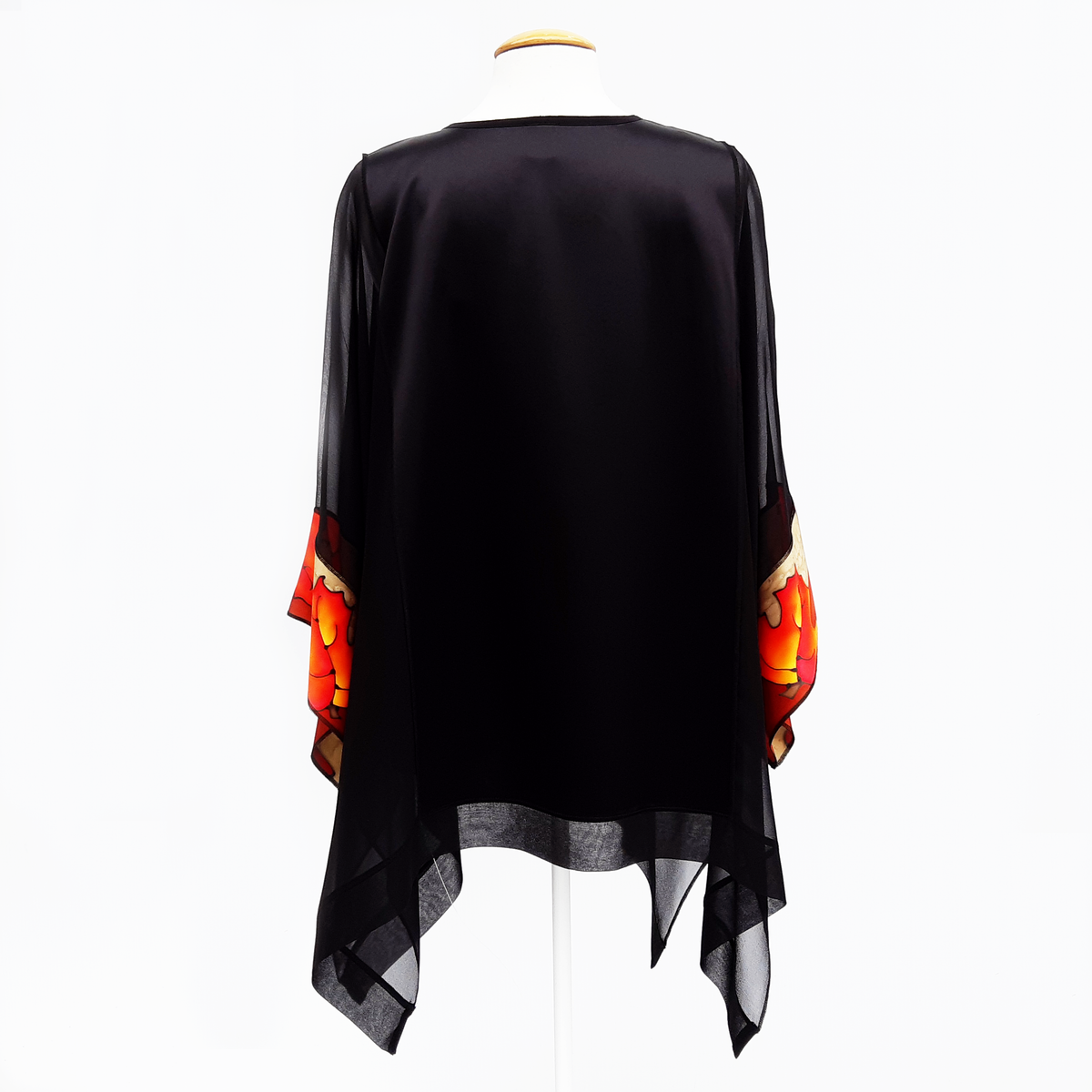 Plus size caftan top black silk for weddings and cruise wear made in Canada