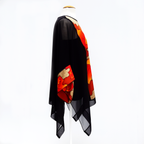 painted silk design fashion for ladies long black caftan top ones size made by Lynne Kiel