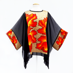 painted silk caftan one size design autumn leaves golden beige orange handmade by Lynne Kiel
