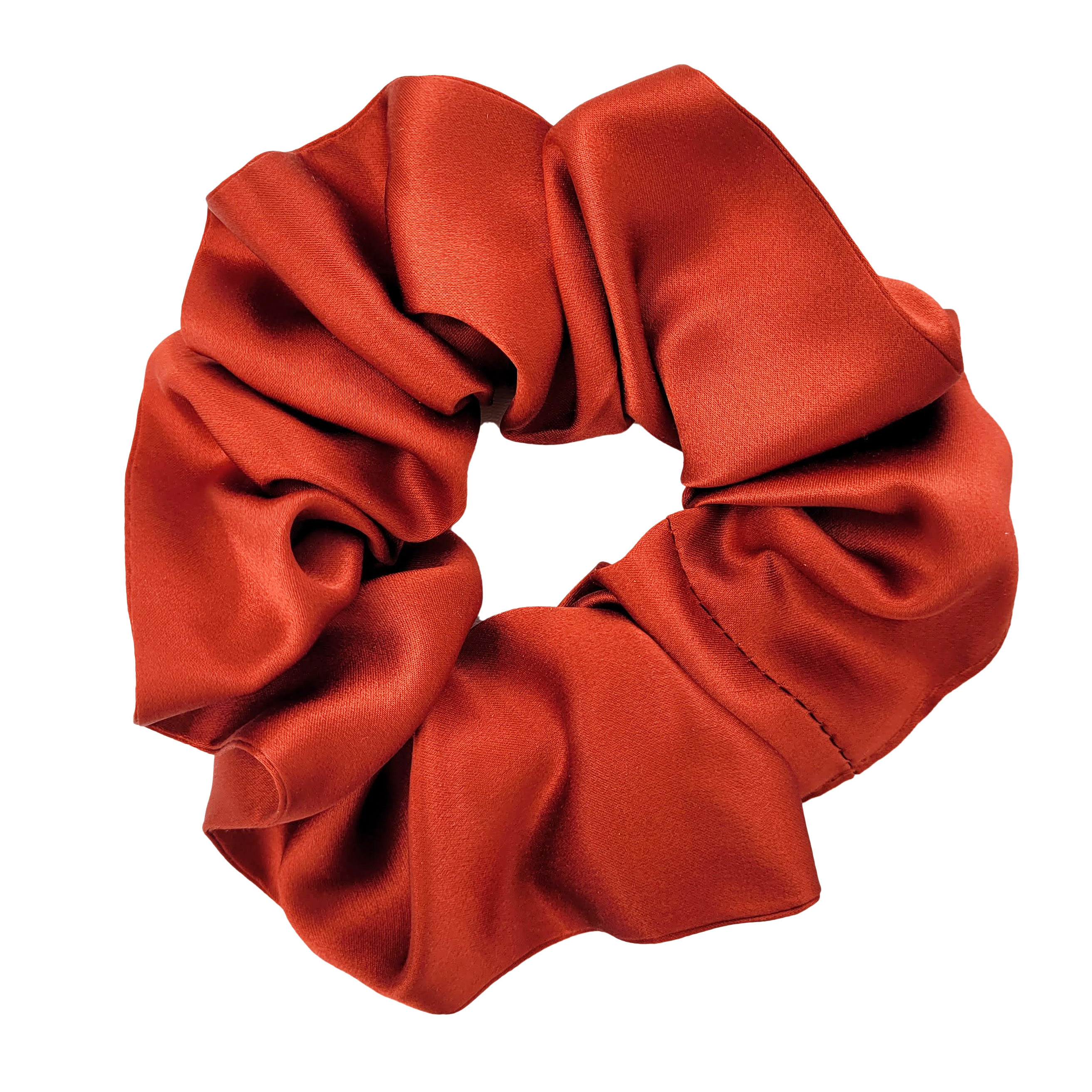 Medium scrunchie pure silk rust orange color handmade in Canada by Lynne Kiel