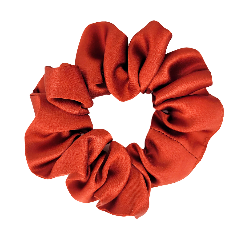 small silk scrunchie hair tie rust orange color handmade in Canada by Lynne Kiel