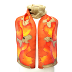 long silk scarf orange maple leaf design art hand painted by Lynne Kiel
