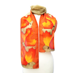 Load image into Gallery viewer, Canadian Maple leaf orange silk scarf hand painted made in Canada by Lynne Kiel
