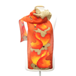 Load image into Gallery viewer, silk clothing accessory hand painted orange scarf maple leaf design art handmade by Lynne Kiel
