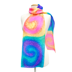 hand painted silk scarf rainbow pride colors handmade by Lynne Kiel