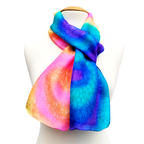 RAINBOW PRIDE Tie Dye Style Painted Silk Scarf Blue Orange Pink Yellow
