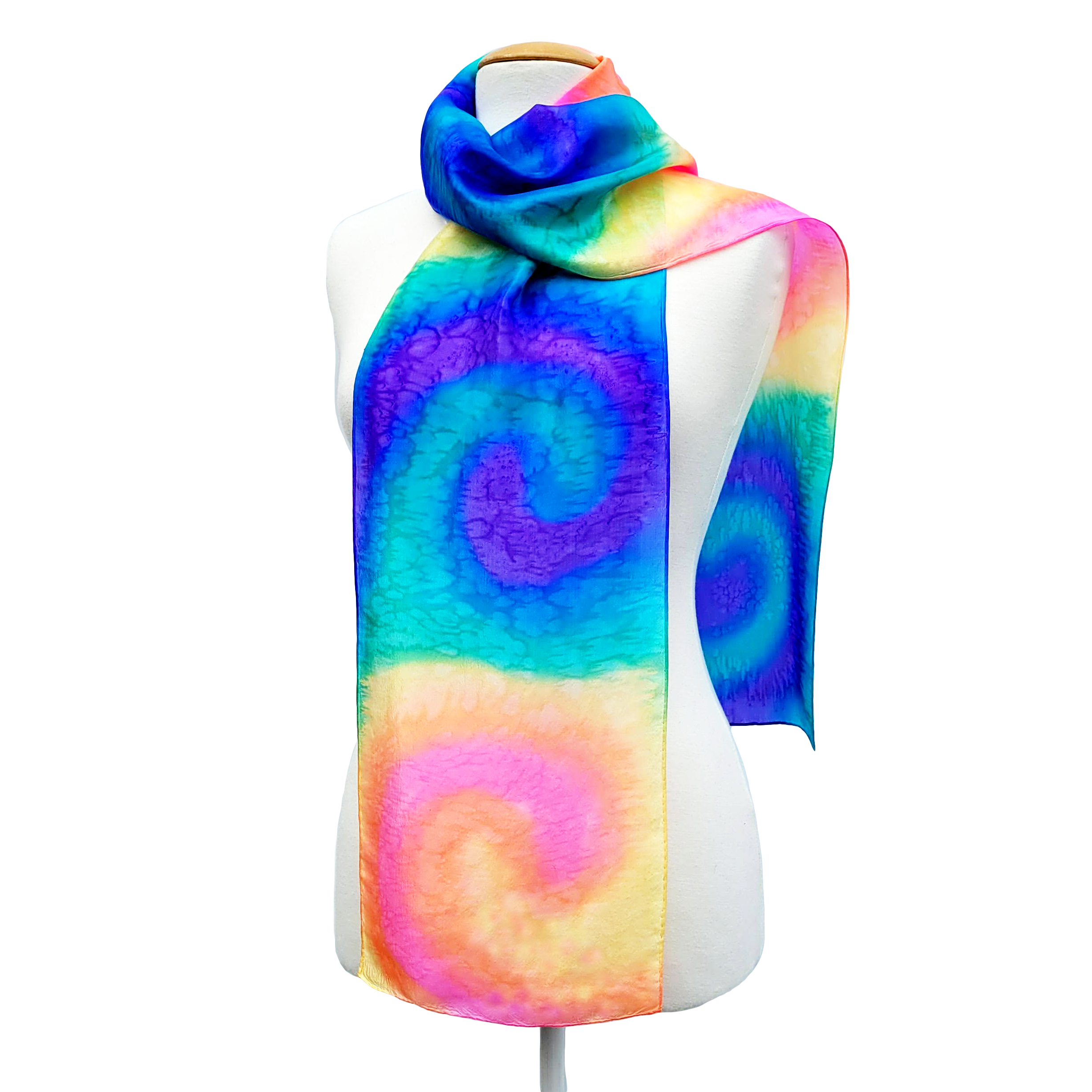 silk clothing accessory hand painted scarf rainbow pride colors handmade by Lynne Kiel