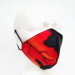 Load image into Gallery viewer, AUTUMN LEAF Black Red Gold FACEMASK Hand Painted Silk Fitted Washable
