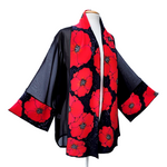 Load image into Gallery viewer, silk clothing hand painted silk red poppies kimono one size ladies jacket handmade by Lynne Kiel
