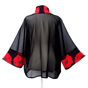 sheer black pure silk kimono one size women's clothing handmade in Canada by Lynne Kiel