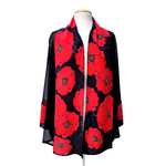 Load image into Gallery viewer, silk clothing black sheer kimono hand painted silk red poppies art design handmade by Lynne Kiel
