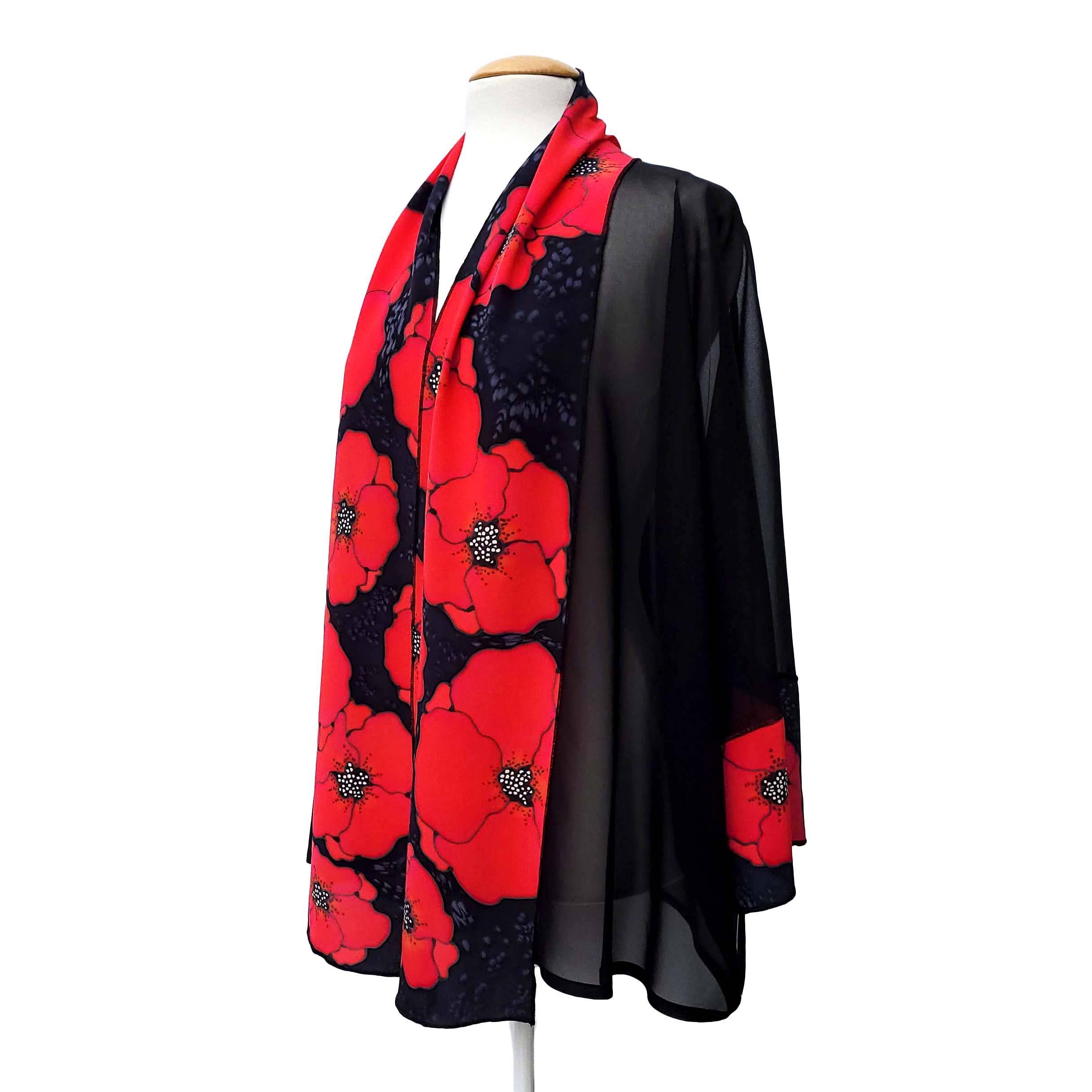 silk clothing one size kimono hand painted silk red poppy art handmade by Lynne Kiel