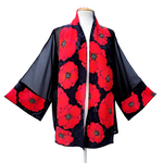 Load image into Gallery viewer, hand painted silk clothing red poppy art design handmade by Lynne Kiel
