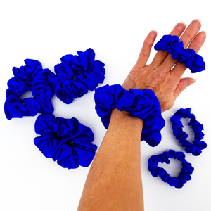 blue silk scrunchie hair accessory for yoga and gymnastics and sleeping