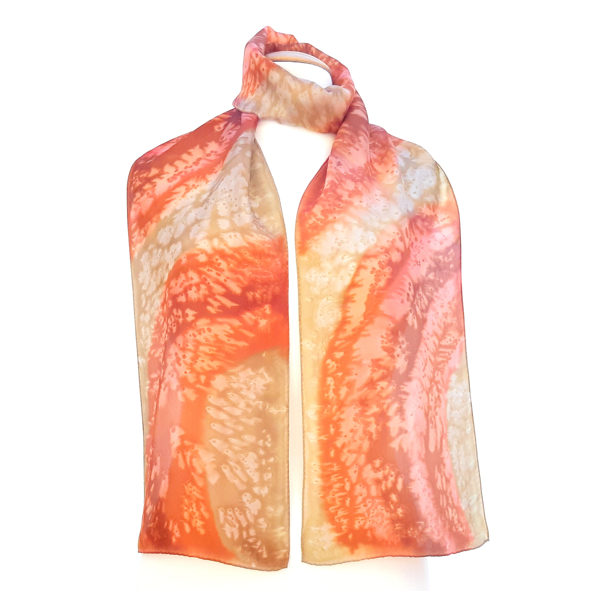 Painted silk long scarves Orange