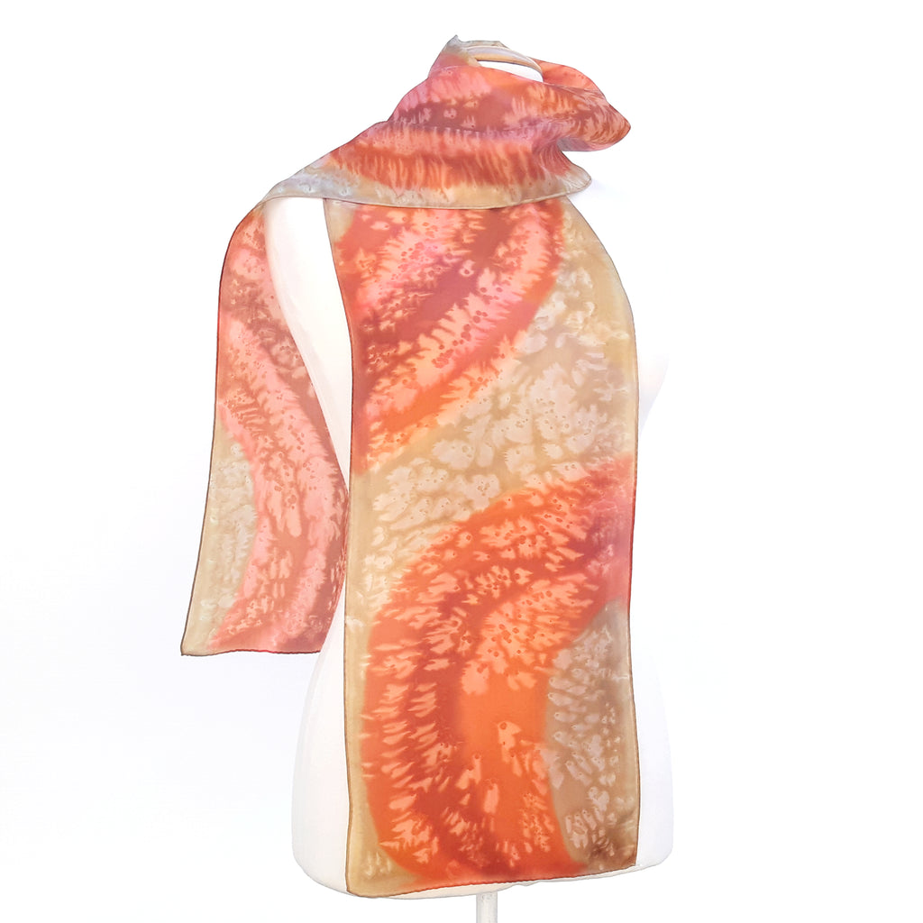 painted silk ladies scarf orange beige