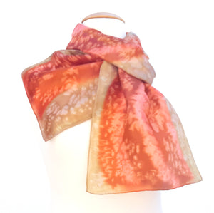 painted silk design scarves orange beige  color