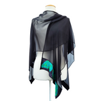 hand painted pure silk shawl black with green butterfly art handmade by Lynne Kiel