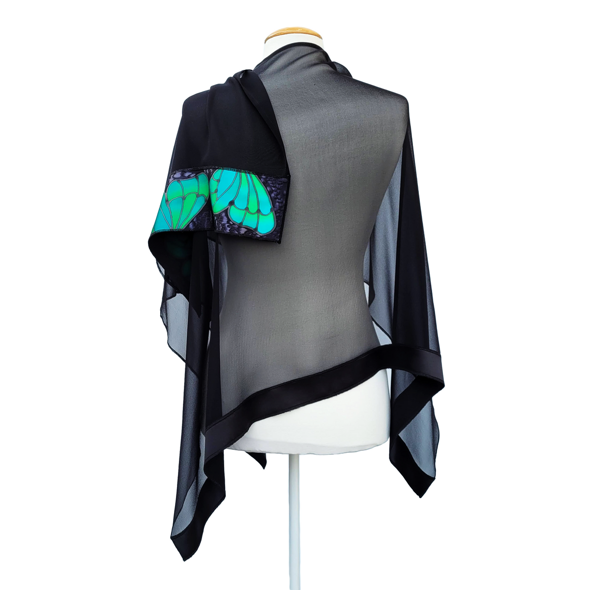 Green butterflies hand painted silk shawl one size handmade by Lynne Kiel