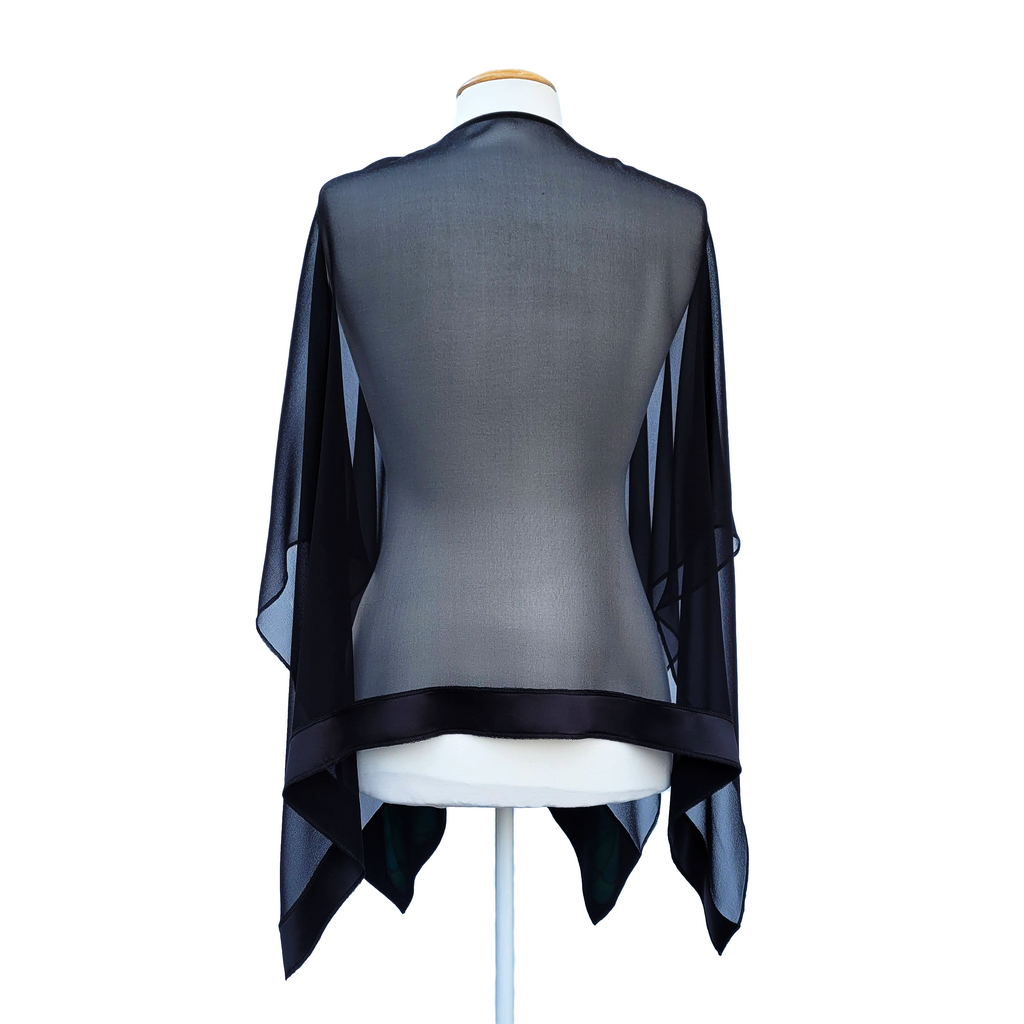 Pure silk black shawl one size hand painted silk handmade by Lynne Kiel