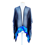 pure silk black sheer ladies shawl hand painted blue dragonfly art handmade by Lynne Kiel