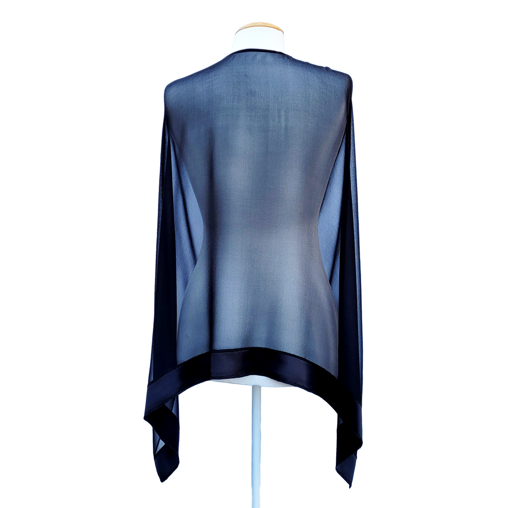 SHeer black silk shawl back view one size womens fashion hand painted silk art handmade by Lynne Kiel