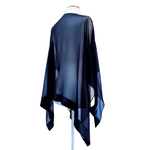 Load image into Gallery viewer, sheer black shawl womens clothing handpainted pure silk blue dragonfly art design handmade by Lynne Kiel
