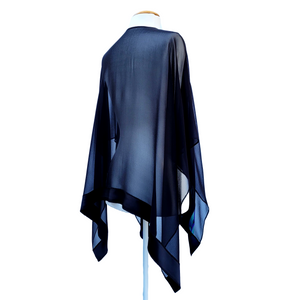 sheer black shawl womens clothing handpainted pure silk blue dragonfly art design handmade by Lynne Kiel