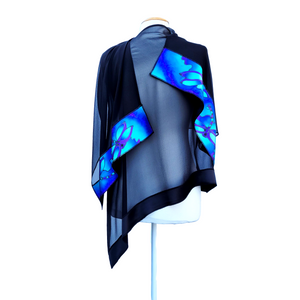pure silk shawl one size ladies fashion handpainted silk blue dragonfly art handmade by Lynne Kiel