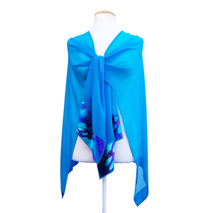pure silk handpainted blue dragonfly shawl one size handmade by Lynne Kiel