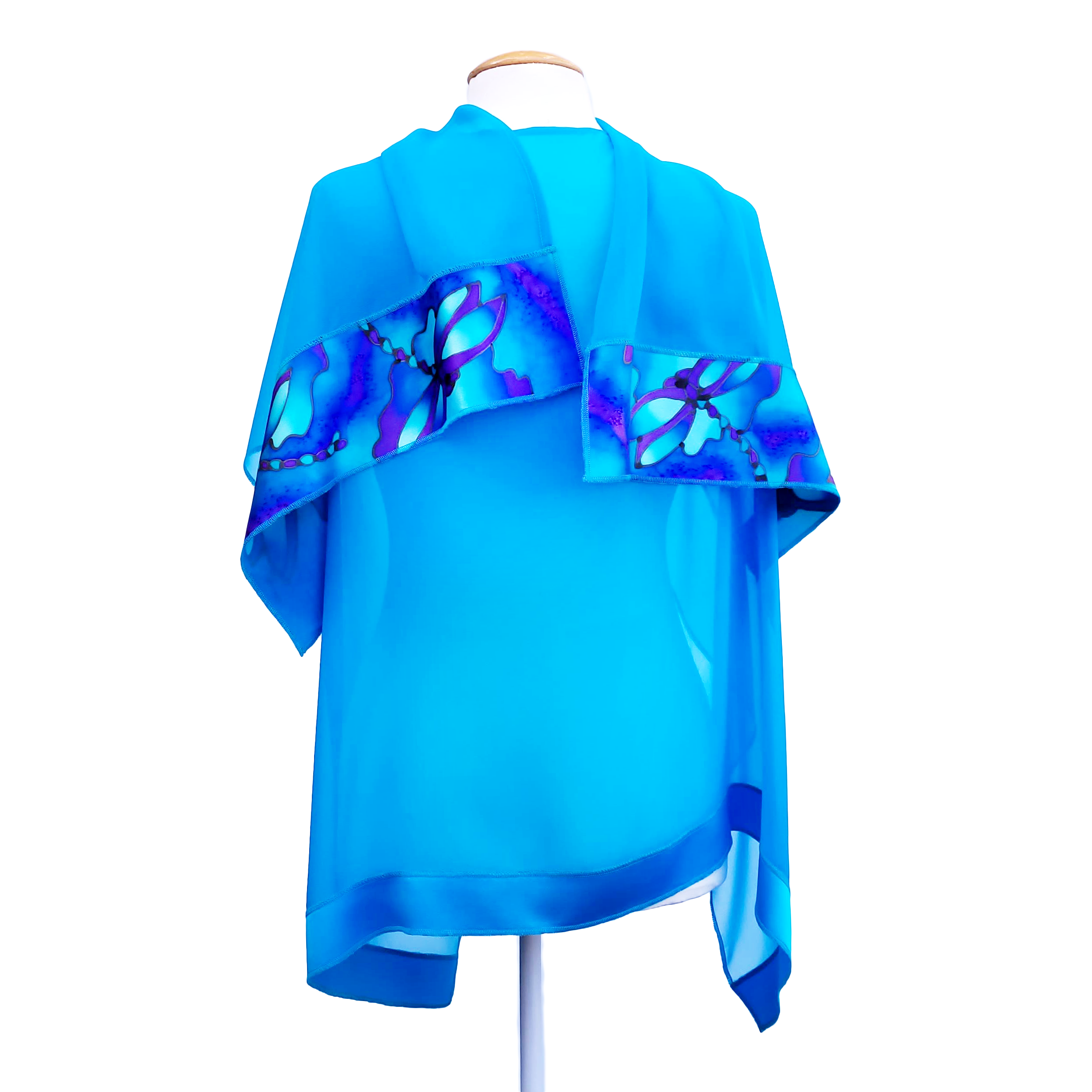 one size ladies cothing pure silk blue shawl one size handmade by Lynne Kiel