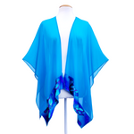 Load image into Gallery viewer, one size ladies clothing pure silk blue shawl handpainted blue dragonfly art design handmade by Lynne Kiel
