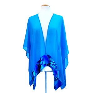 one size pure silk shawl handpainted blue dragonflie handmade by Lynne Kiel