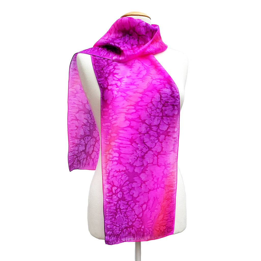 silk clothing accessory tie dyed pink silk scarf for women handmade in Canada by Lynne Kiel