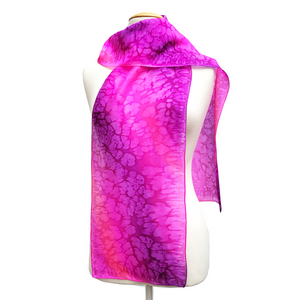pink silk scarf hand painted fuchsia and purple color hand made in Canada by Lynne Kiel