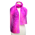 Load image into Gallery viewer, pink and purple color silk scarf hand painted by Lynne Kiel Made in Canada
