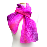 Load image into Gallery viewer, pure silk long scarf tie dyed pink and purple color handmade by Lynne Kiel
