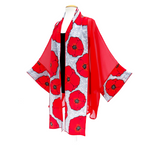 Load image into Gallery viewer, silk clothing ones size kimono jacket hand painted red poppy flower art design handmade by Lynne Kiel

