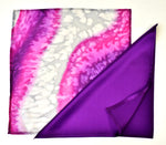 Load image into Gallery viewer, painted silk pink purple silver dyed color pocket square  2 piece set Men&#39;s Fashion made by Lynne Kiel
